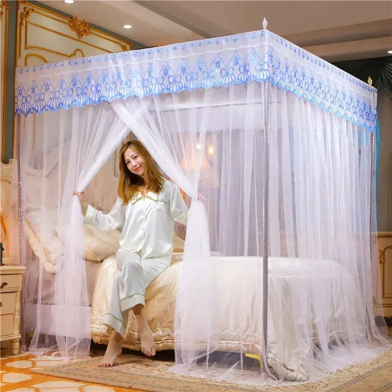 Afralia™ Mosquito Net Canopy for Queen Double Bed - Lace Pleated Embroidery Square