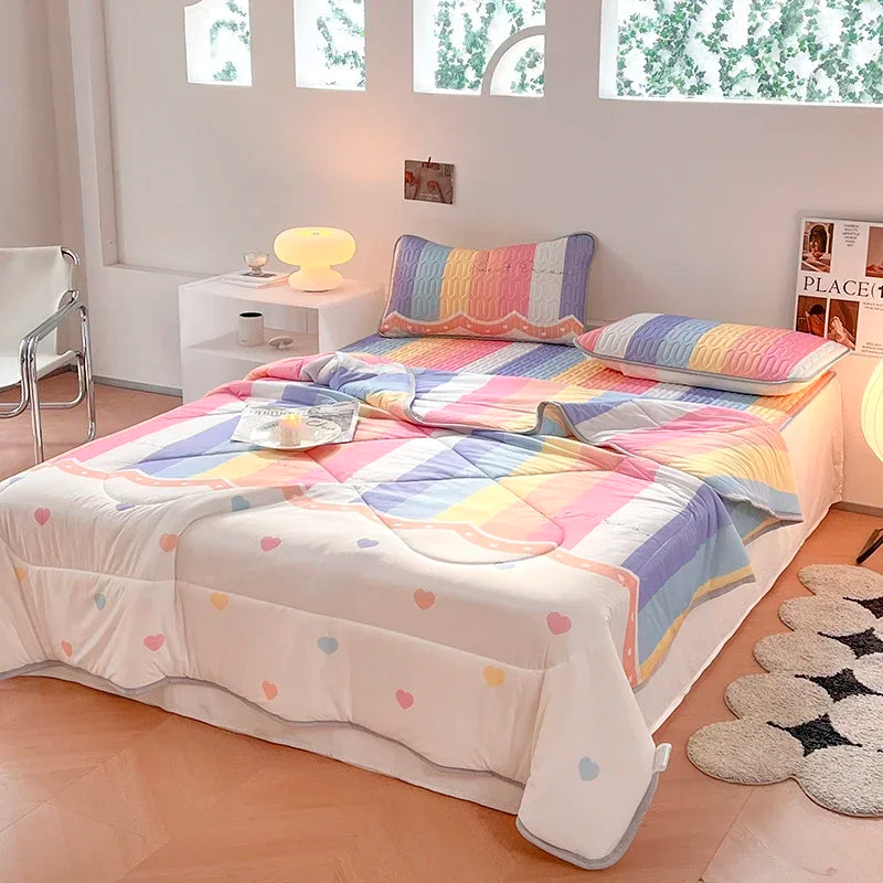Afralia™ Cool Summer Blanket Set with Latex Bed Mat - Lightweight Breathable Comforter Bedding