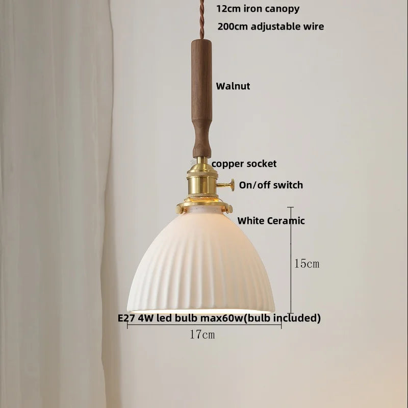 Afralia™ Ceramic Walnut Wood LED Pendant Light Fixture for Dining Room and Home Decor