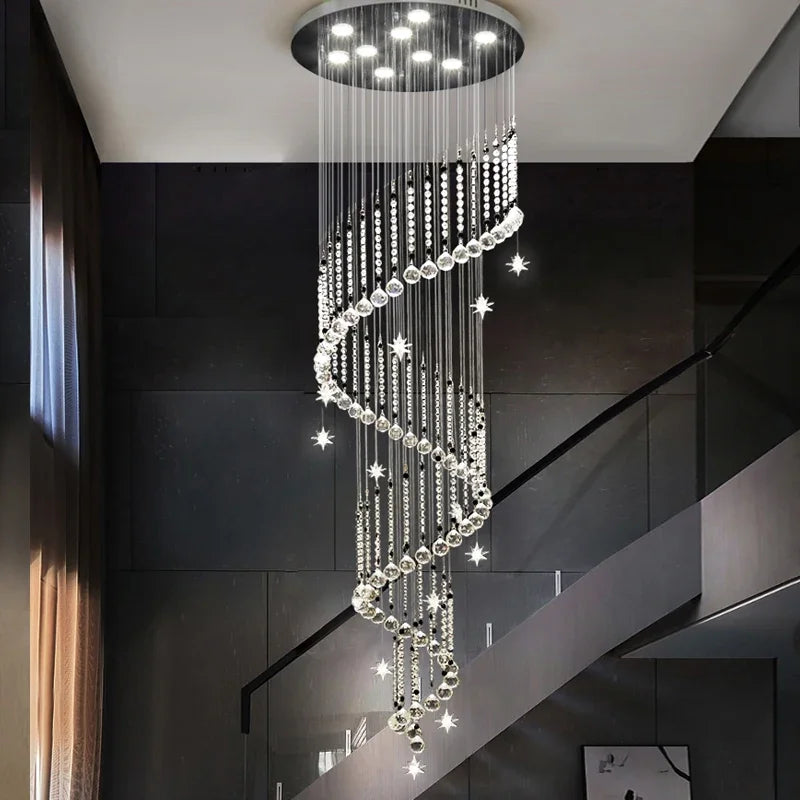 Afralia™ Crystal Spiral Chandelier: Modern Staircase Fixture for Home, Living Room, Duplex Villa.