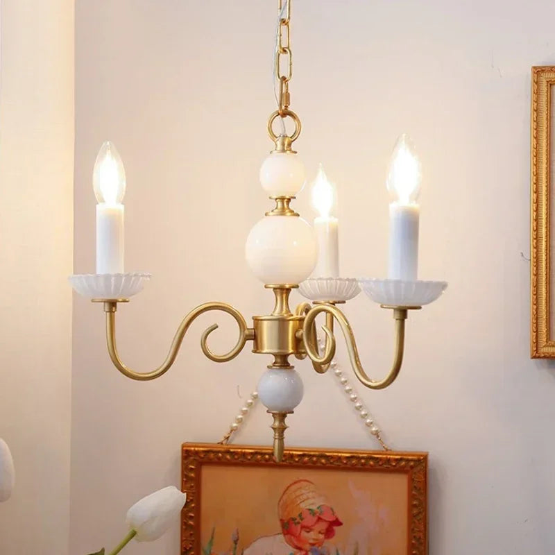 Afralia™ Cream White Led Chandeliers, Retro Copper Pendant Light for Home Decor