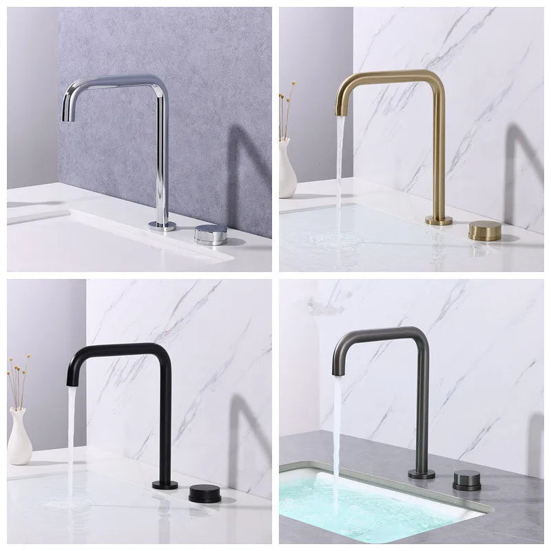 Afralia™ Brushed Gold Black Basin Faucet - 360 Rotating Widespread Bathroom Sink Tap