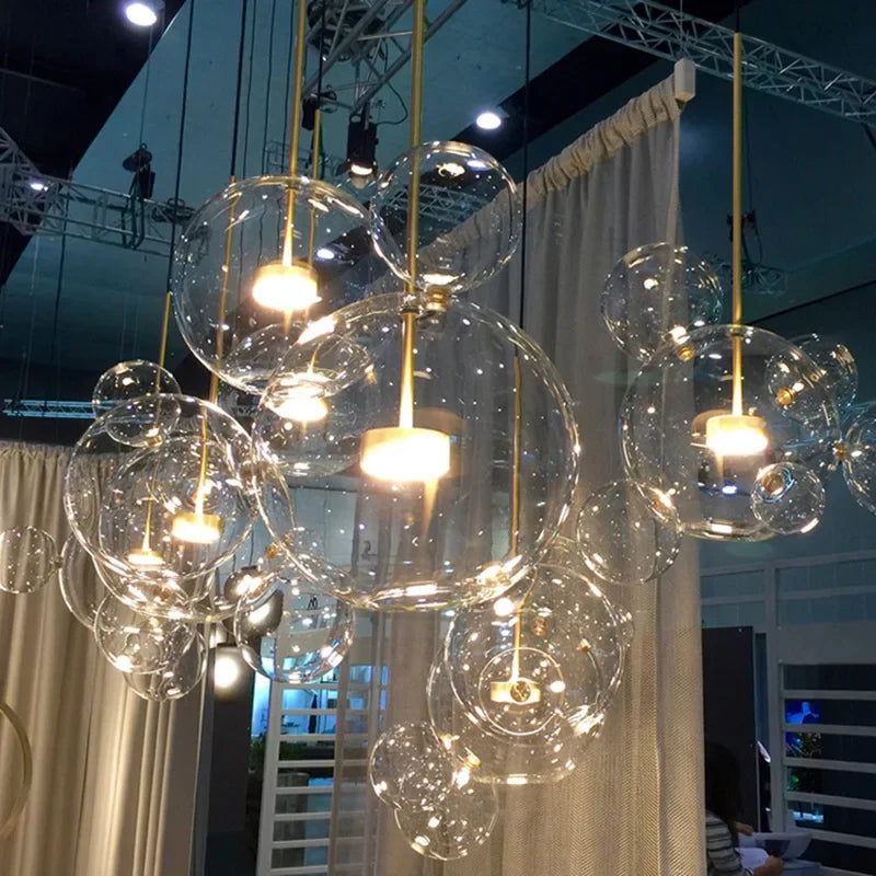 Afralia™ Glass Bubble LED Chandelier: Stylish Ceiling Lighting for Dining & Living Room