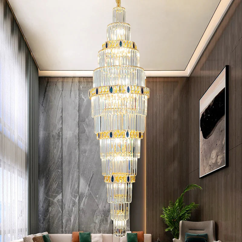Afralia™ Crystal Chandelier: Duplex Building Spiral Staircase Contemporary Light Luxury Fixture