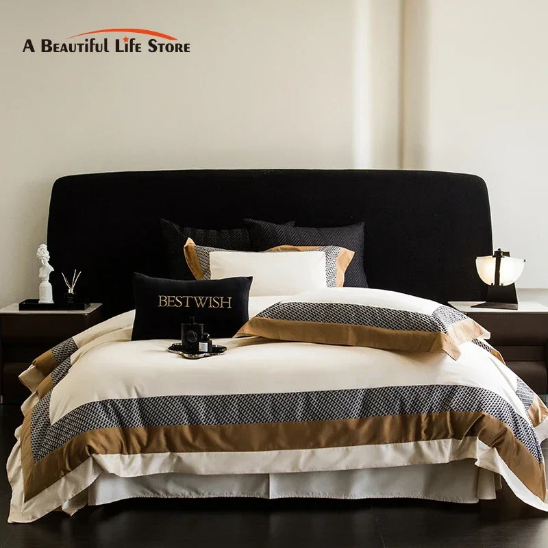 Afralia™ Luxe Egyptian Cotton Bedding Set - Full Queen King Duvet Cover Flat Sheet Pillowcases