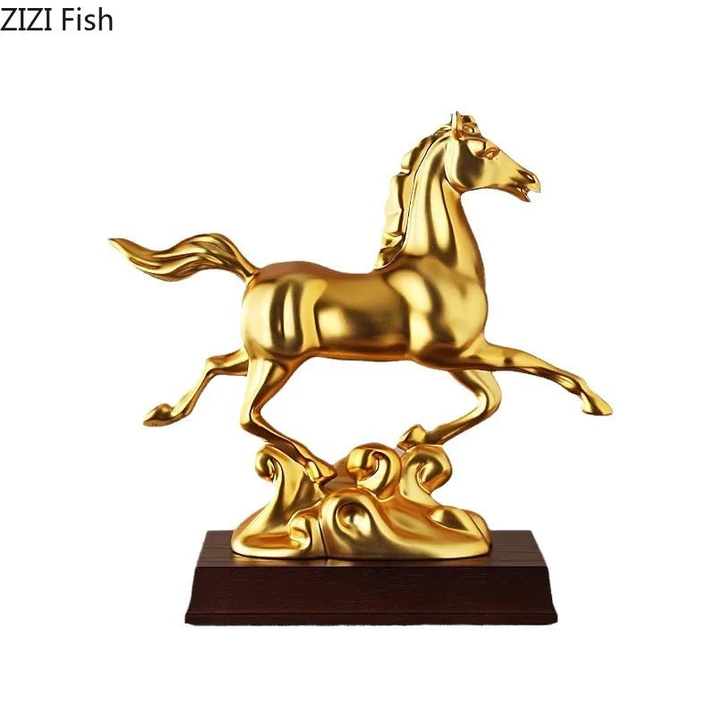 Afralia™ Golden Horse Mascot Resin Statue Artwork for Aesthetic Room Decor