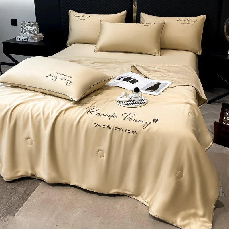 Afralia™ Silk Embroidered Summer Quilt: Smooth, Cooling, Comforter for Bed