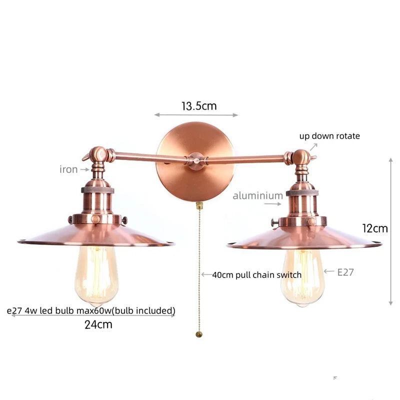 Afralia™ Loft LED Wall Lights 2-heads Plug In Industrial Lamparas De pared