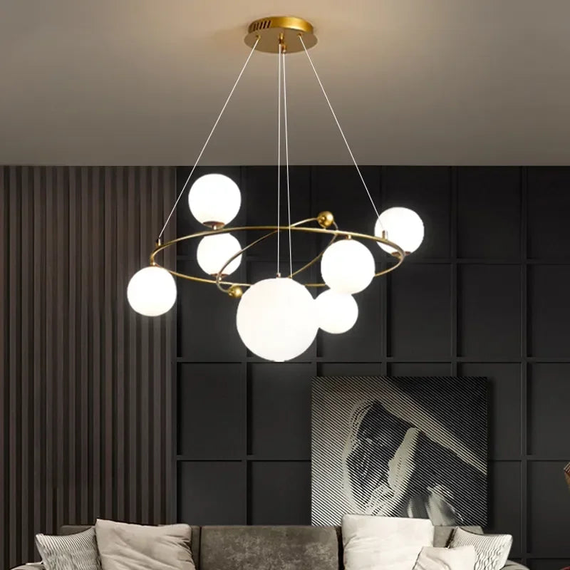 Afralia™ Nordic Glass Ball Chandelier Modern Ring Design G9 Light Fixtures