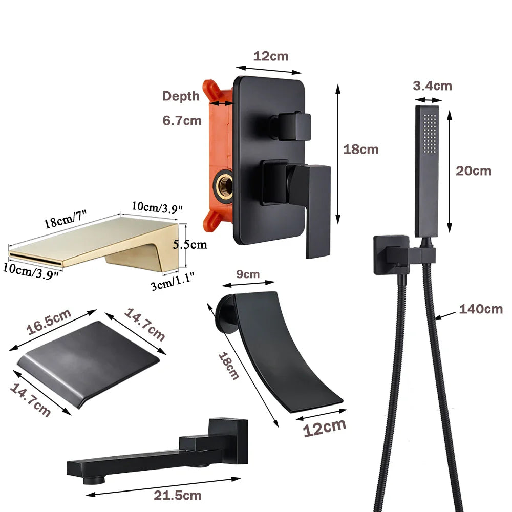 Afralia™ Wall Mounted Waterfall Shower Faucet System with Hidden Mixer Tap