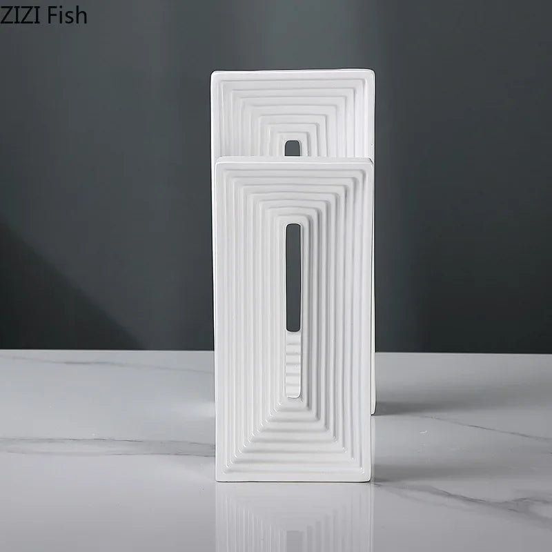 Ceramic Geometric Sculpture. Abstract Desk Decor. Afralia™ Square Arch Statue.