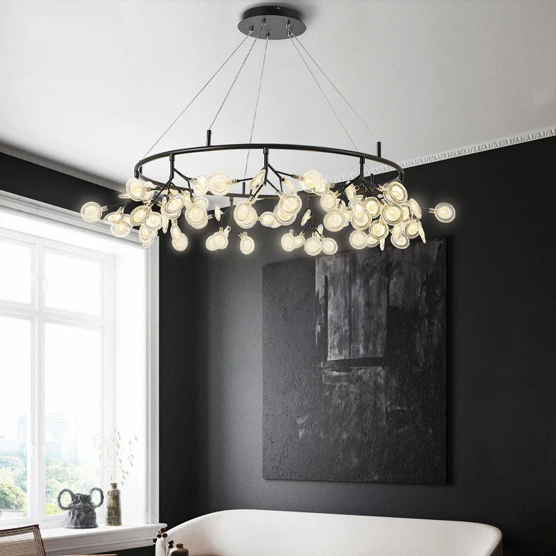 Afralia™ Firefly Round Chandelier: Modern Nordic Romantic Pendant Lamp for Living Room
