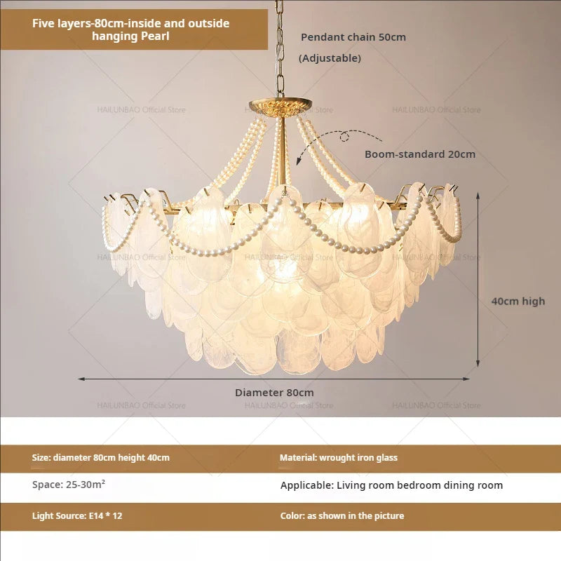 Afralia™ French Chandelier Garden Light with K9 Crystal | Elegant Pearl Shell Design
