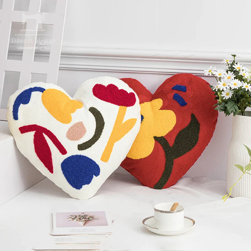 Love Heart Shape Embroidery Floral Cushion by Afralia™ - Soft for Party Festival