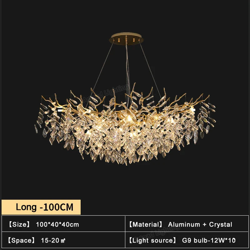 Afralia™ Gold Crystal Chandeliers for Dining Room Branch Hanging Lamp Large Lighting