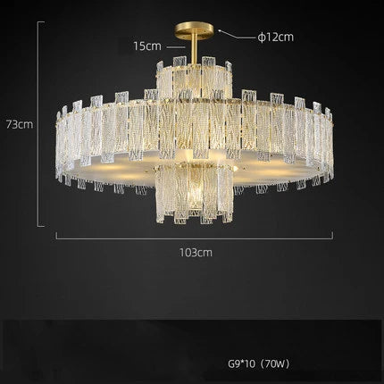 Afralia™ Rectangular Golden Copper Glass LED Chandelier for Dinning Room