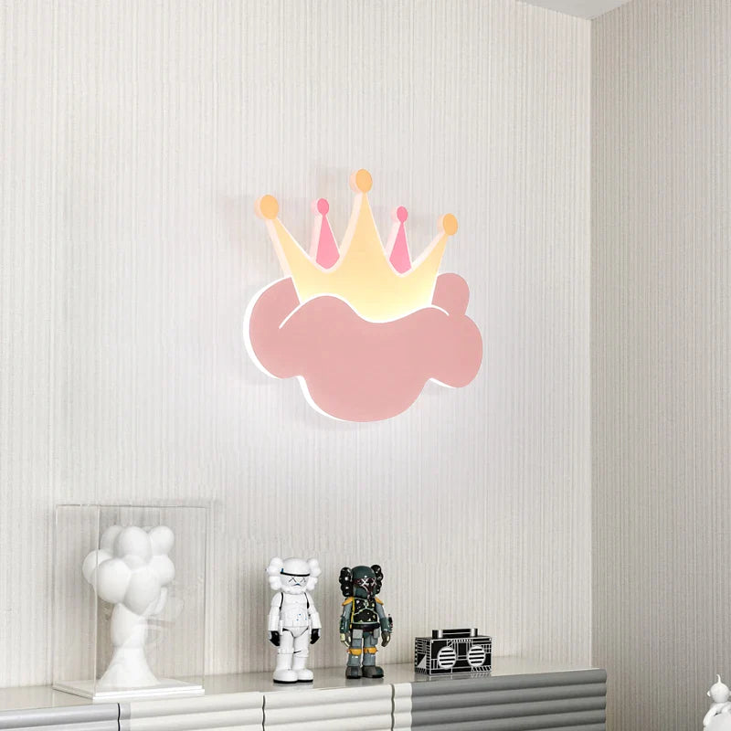 Afralia™ Pink Crown Wall Light for Bedroom Nursery Kids Children's Room Girl Wall Lamp