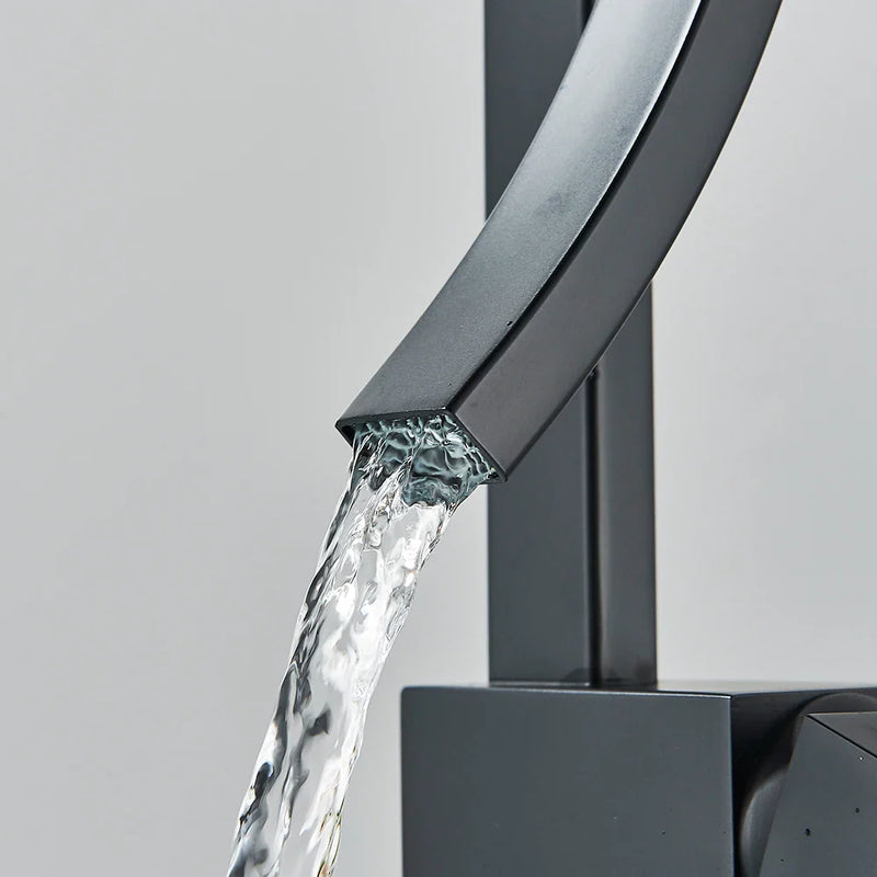 Afralia™ Black Brass Waterfall Basin Faucet with Single Handle Mixer Tap