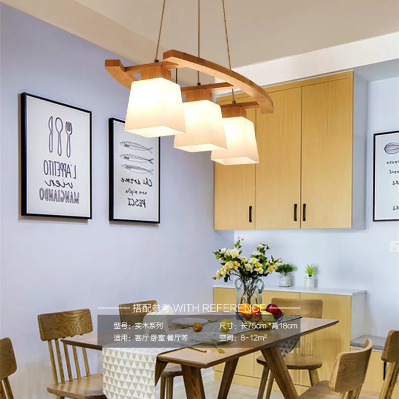 Afralia™ Nordic Wood Pendant Lights LED Modern Lamps for Dining Living Room - Japanese Style