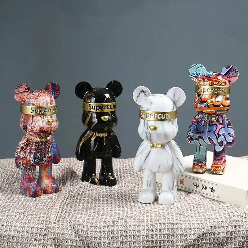 Resin Colorful Bear Statue by Afralia™: Urban Street Art Decor - Cool Shelf Decor
