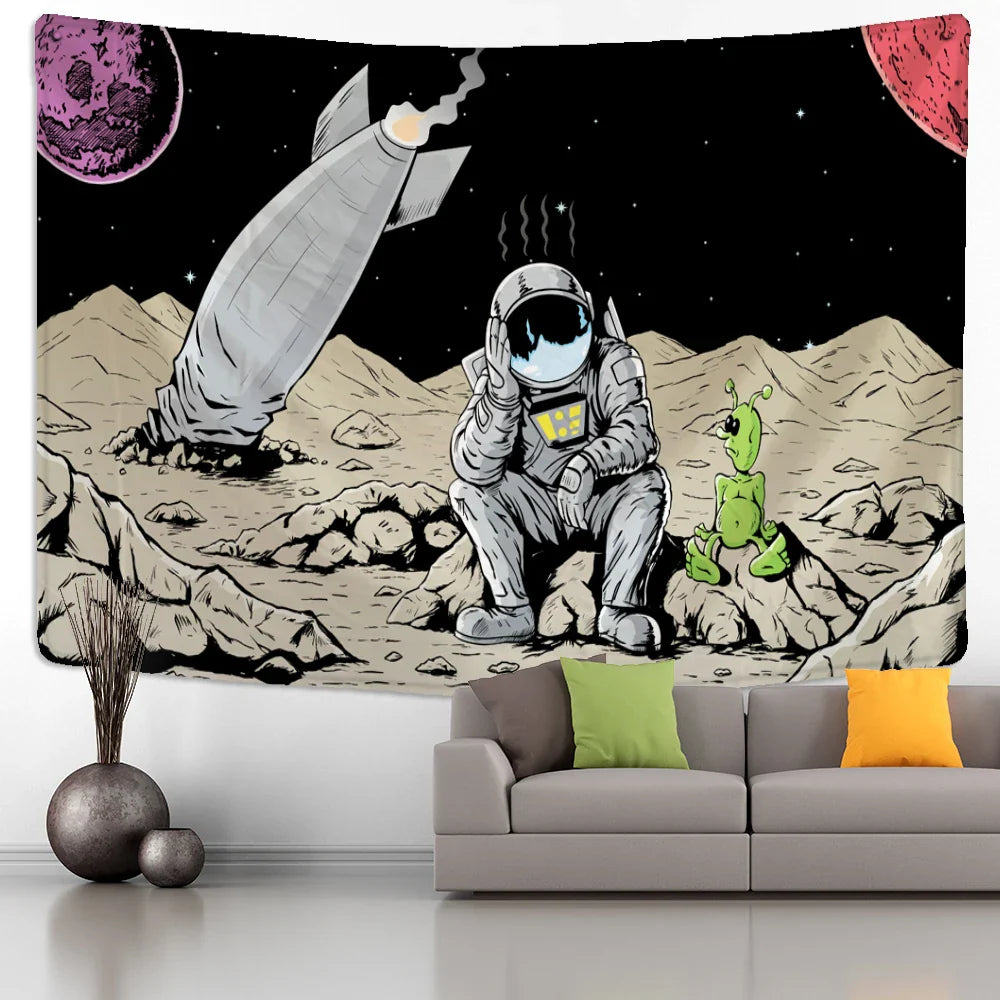Afralia™ Astronaut Alien Tapestry Wall Hanging Kawaii Universe Mystic Home Decor