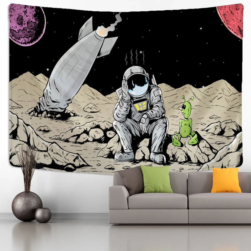 Afralia™ Astronaut Alien Tapestry Wall Hanging Kawaii Universe Mystic Home Decor