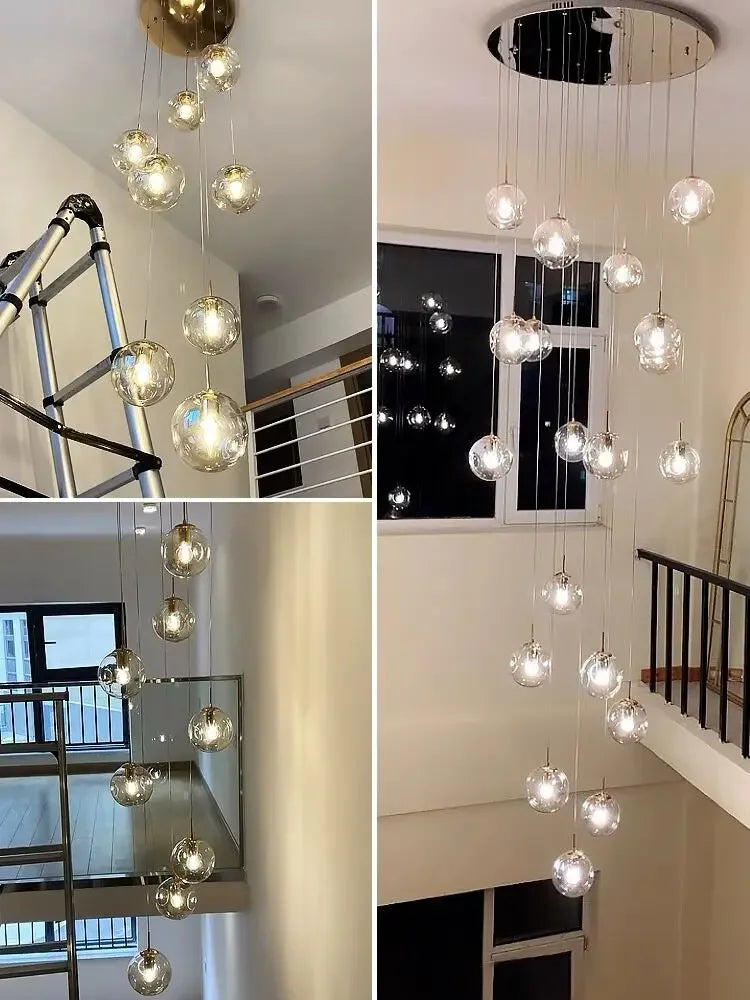 Afralia™ Glass Ball Spiral Chandelier for Modern Luxury Living Room