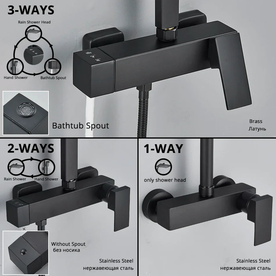 Afralia™ Shower Faucet Set: Wall Mount Rainfall Shower Head & Handheld Sprayer Bathtub Tap