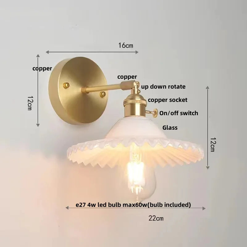 Afralia™ Green Glass LED Wall Lights with Pull Chain Switch - Vintage Copper Sconce