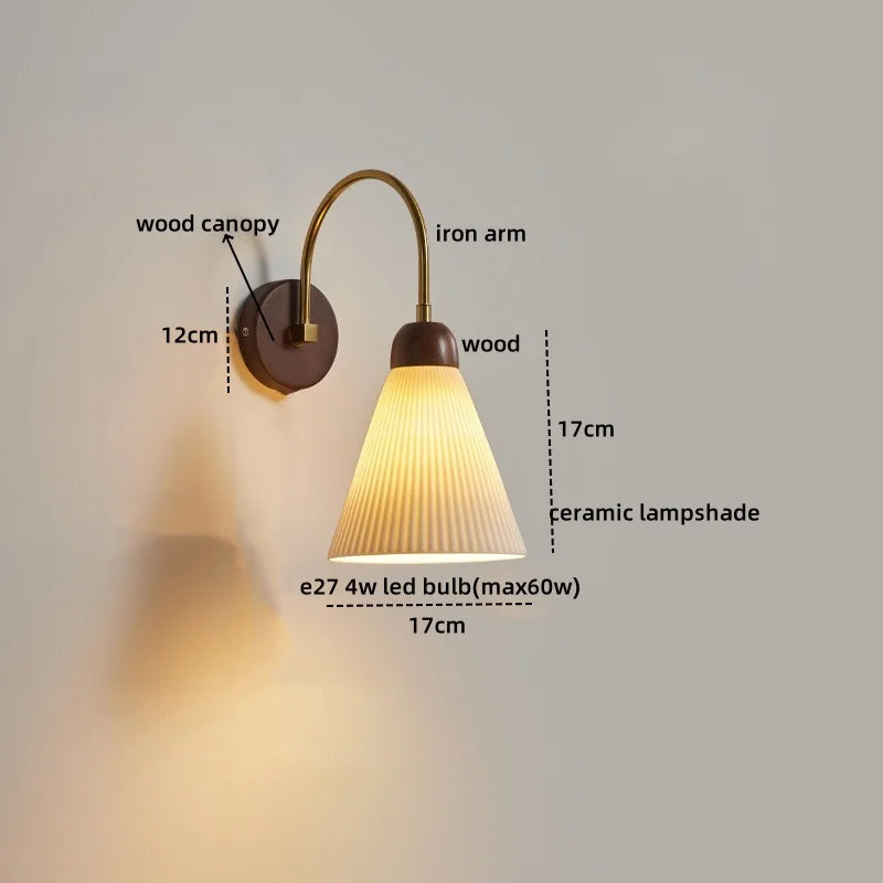 Afralia™ Ceramic Wood LED Wall Lights Modern Bedside Lamp for Home Decor