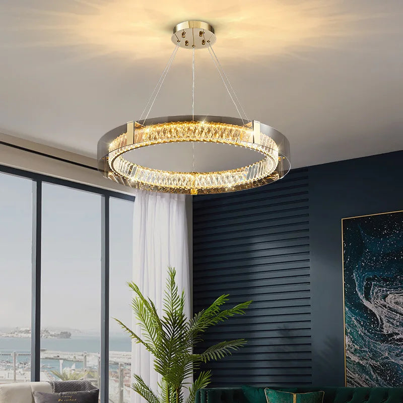 Afralia™ Crystal LED Dimmable Ceiling Lamp with Steel Body and Gray Glass