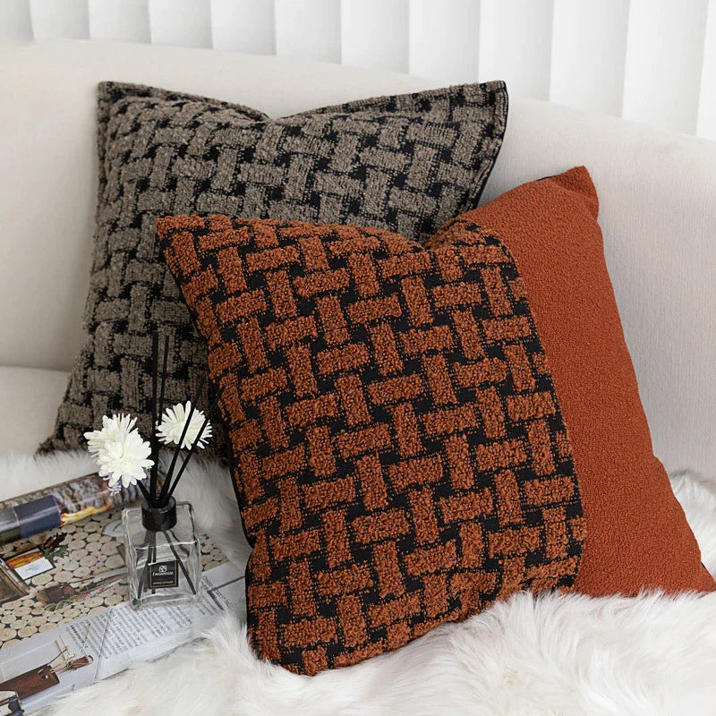 Afralia™ Caramel Color Velvet Sofa Pillowcase with Geometric Panelled Cushion Cover