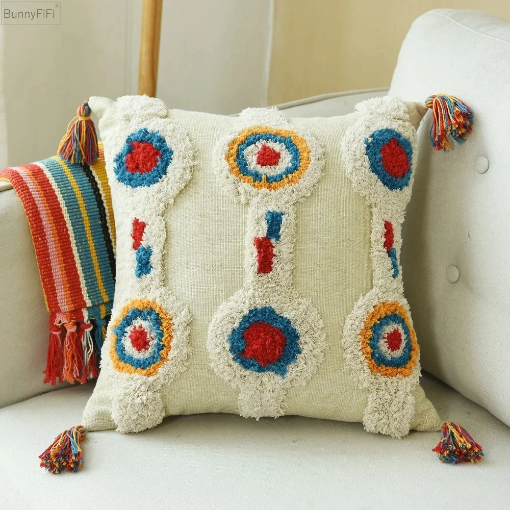 Afralia™ Moroccan Wool Tassel Cushion Cover - Boho Style Ethnic Pillow Cover