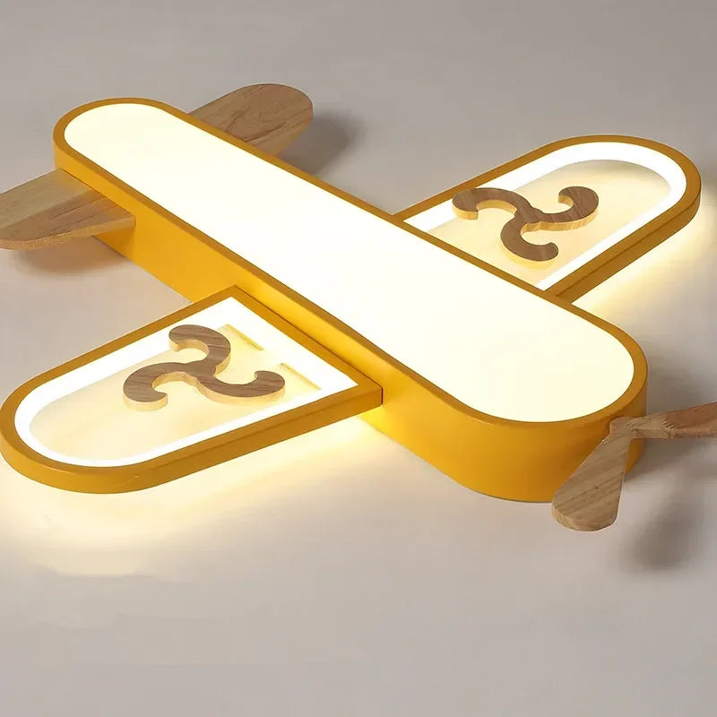 Afralia™ Kids LED Wood Ceiling Light in Yellow & Blue - Minimalist Design