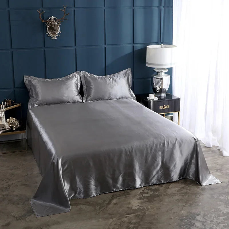 Afralia™ Silky Rayon Queen Bed Sheet Set Luxurious Solid Satin High Quality Sheets