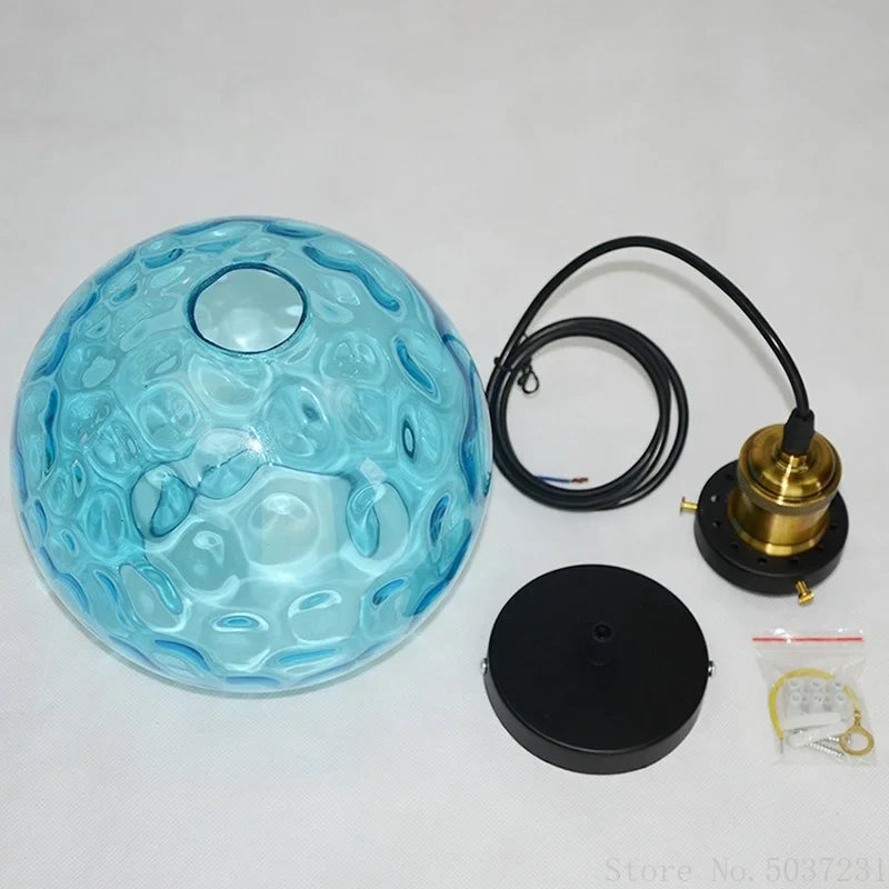 Afralia™ Blue Glass Ball LED Pendant Light Fixture for Dining Room and Bedroom
