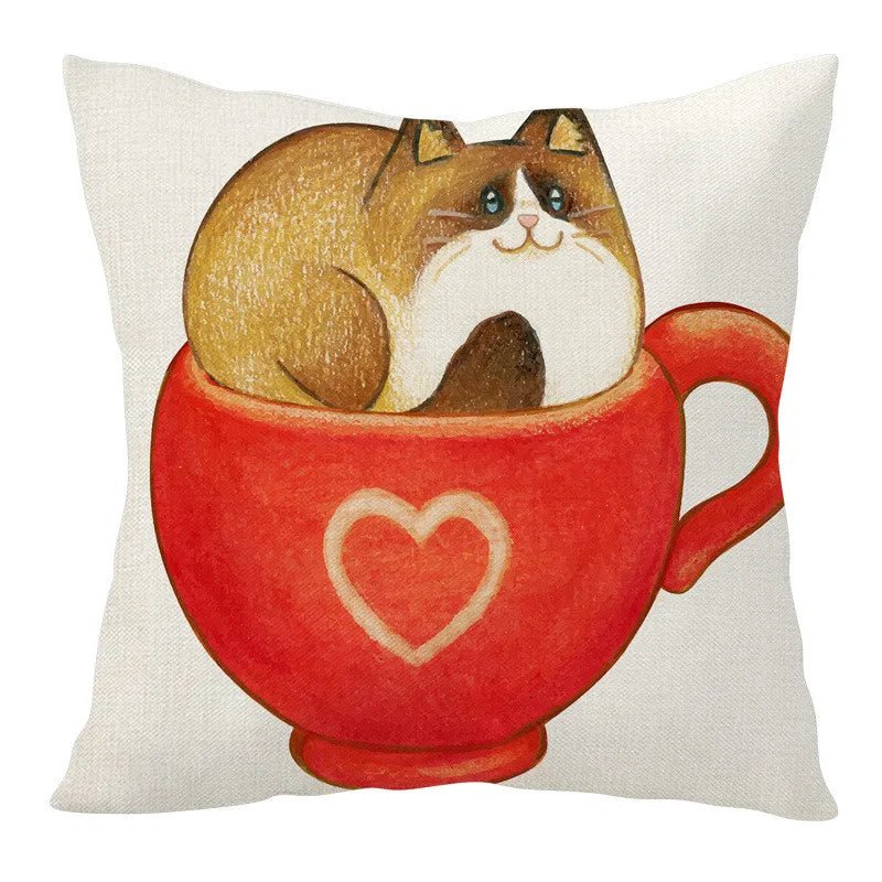 Afralia™ Cartoon Cat Linen Pillowcase 45x45cm Couple Love Cushion Covers for Living Room