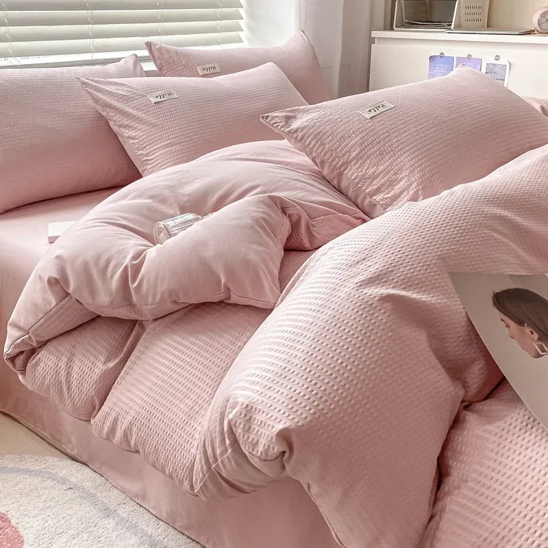 Afralia™ Simple Waffle Bedding Set Single Double Size AB Double-sided Duvet Cover