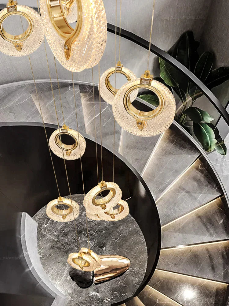 Afralia™ Luxury Golden LED Stair Chandelier - Modern Living Room, Lobby Decor Lighting