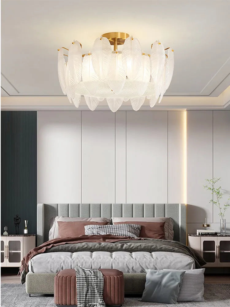 Afralia™ Glass Feather Chandelier: Luxury Art Decor Ceiling Chandelier for Living Dining Room