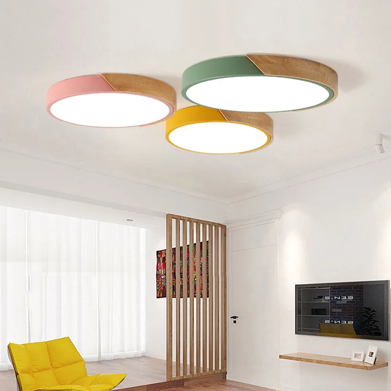 Afralia™ Macaron Nordic LED Ceiling Light: Rubber Wood Lamp for Living Room, Bedroom, Dining Room