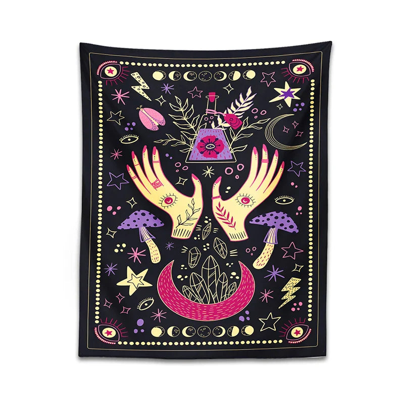 Afralia™ Tarot Mushroom Tapestry: Witch Hand Snake Moon Phase Botanical Moon Phase Mystery