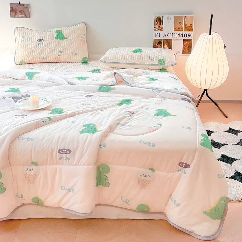Afralia™ Cool Summer Blanket Set with Latex Bed Mat - Lightweight Breathable Comforter Bedding