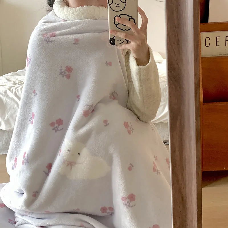 Afralia™ Cartoon Lamb Wool Blanket - Thick, Printed Coral Fleece Sofa Cover