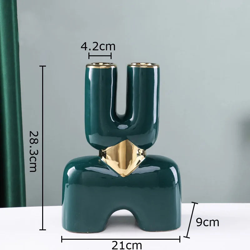 Afralia™ Gold Geometry Ceramic Vase Desk Decoration Modern Floral Room Decor Vase