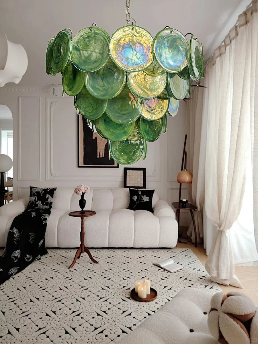 Afralia™ Pink Glass Italian Style Ceiling Chandelier for Living Room, Dining Room, Girls Room