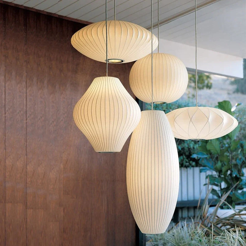 Afralia™ Silk LED Chandelier Pendant Light | Japan Style Hanging Lamp