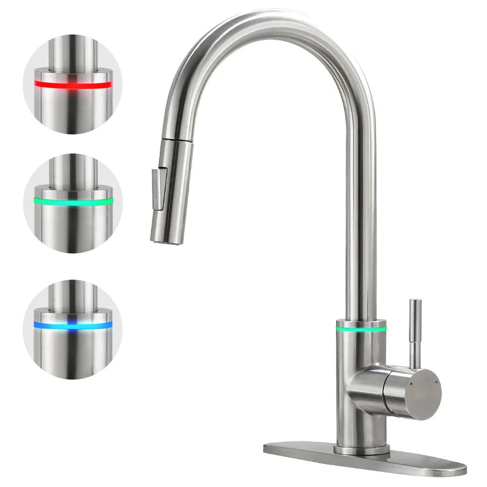 Afralia™ LED Single Hole Kitchen Faucet with Pull Out Spout and Stream Sprayer