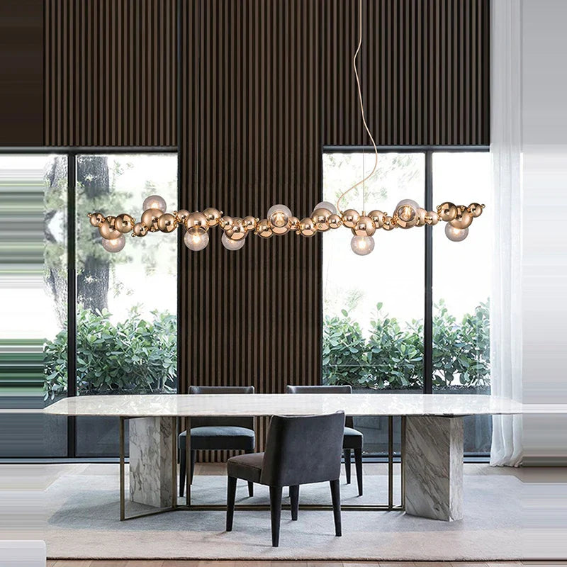 Afralia™ Chrome Gold Molecule Chandelier - Dimmable LED Hanging Lamps