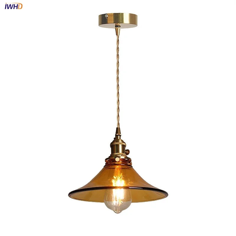 Afralia™ Amber Glass LED Pendant Light with Adjustable Wire, Vintage Loft Style for Home Décor
